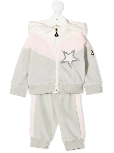 Shop Moncler Embroidered Star Track Suit In Grey