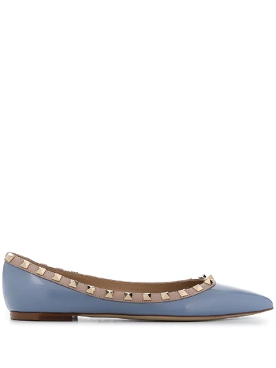 Shop Valentino Rockstud Pointed Ballerina Shoes In Blue