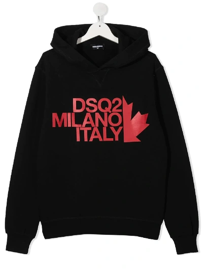 Shop Dsquared2 Teen Milano Jersey Hoodie In Black