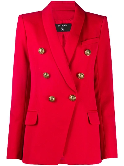 Shop Balmain Wool Jacket In Red
