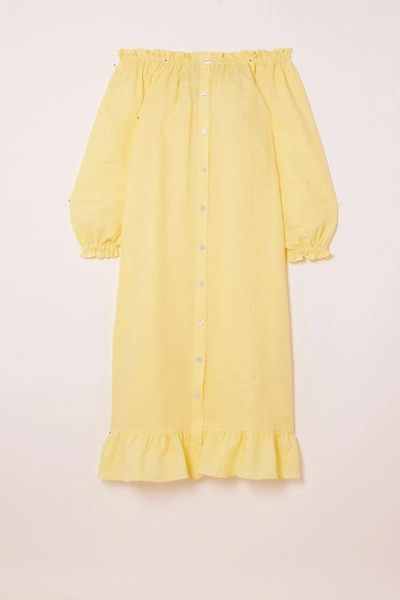 Shop Sleeper Ruffled Linen Midi Dress In Yellow