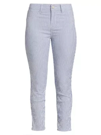 Shop L Agence Mandy High-rise Gingham Skinny Jeans In Blue White