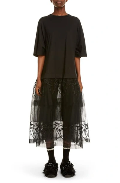 Shop Simone Rocha Tutu Hem T-shirt Midi Dress In Black/ Black