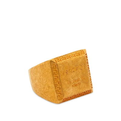Shop Versace Logo Signet Ring In Gold