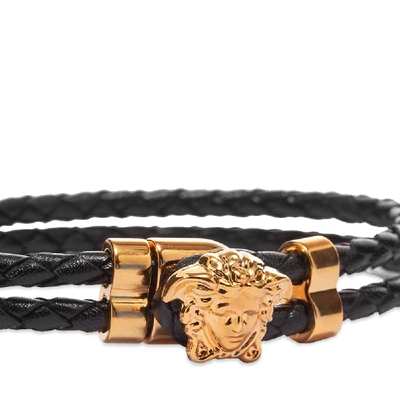 Shop Versace Leather Medusa Bracelet In Black