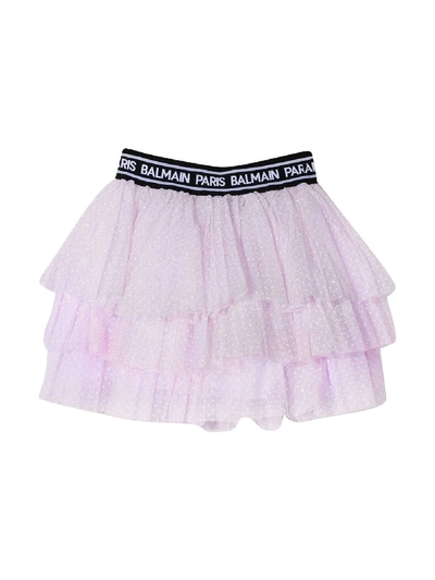 Shop Balmain Tulle Skirt In Rosa