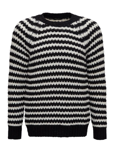 Shop Roberto Collina Striped Sweater In Knitted Alpaca Blend In Black