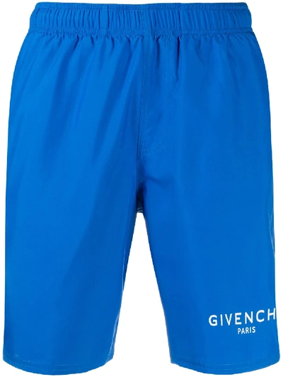 Shop Givenchy Logo Print Swim Shorts In Blue