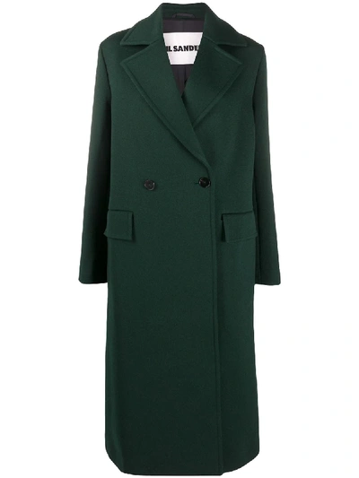 Shop Jil Sander Double-breasted Tailored Coat In Green