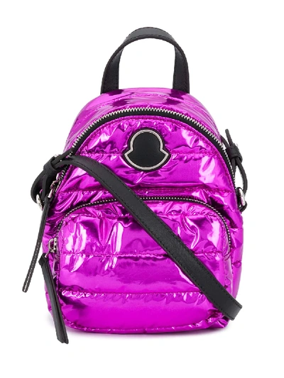 Shop Moncler Metallic Quilted Backpack In Pink