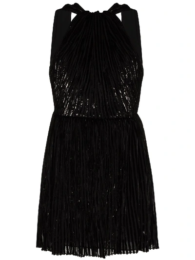 Shop Saint Laurent Beaded Halterneck Mini Dress In Black