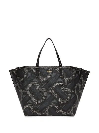 Shop Burberry Mini Monogram Print E-canvas Beach Tote In Black