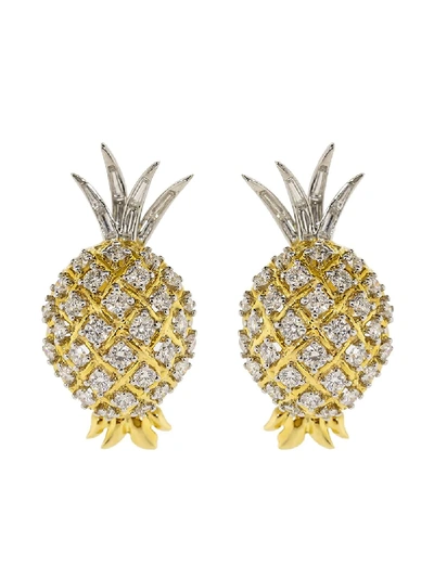 Shop Verdura 18kt Yellow Gold Diamond Pineapple Earrings In Ylwgold