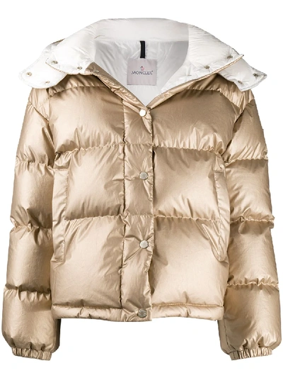 Shop Moncler Hooded Puffer Jacket In Gold
