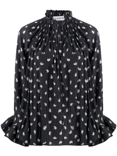 Shop Lanvin Printed Frill Sleeve Blouse In Black