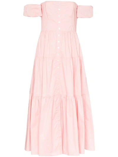 Shop Staud Elio Tiered Midi Dress In Pink