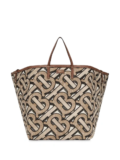 Shop Burberry Extra Large Embroidered Monogram Beach Tote In Neutrals