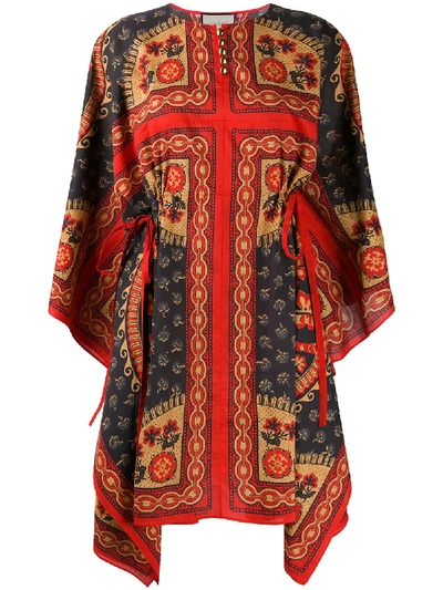 Shop Gucci Chain-link Print Asymmetric Kaftan In Red