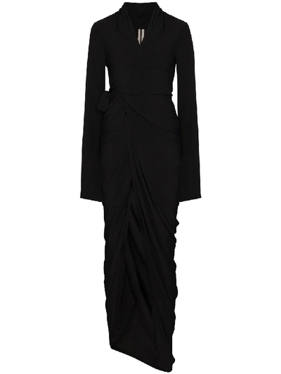 Shop Rick Owens Draped Wrap Front Maxi Dress In Black