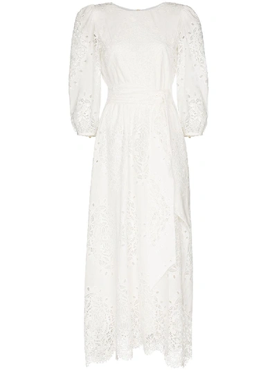 Shop Borgo De Nor Constance Lace-trim Broderie Anglaise Midi Dress In White