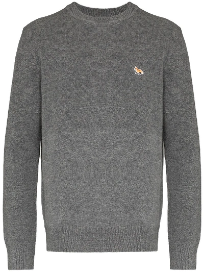 Shop Maison Kitsuné Logo-patch Long-sleeve Jumper In Grey