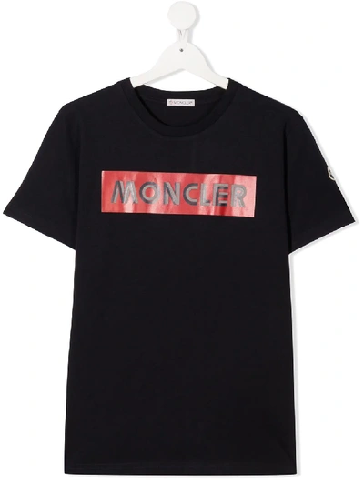 Shop Moncler Teen Logo Print T-shirt In Blue