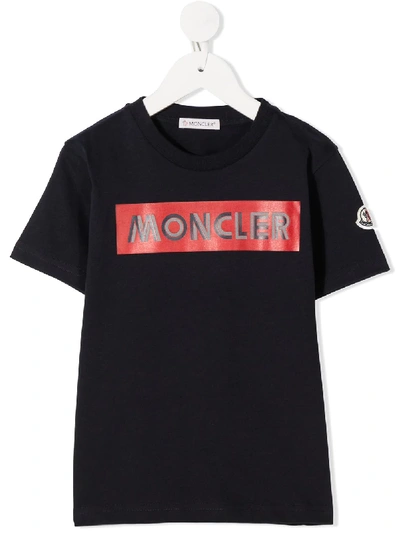 Shop Moncler Logo Print Crewneck T-shirt In Blue