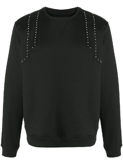 Shop Les Hommes Studded Shoulder Sweatshirt In Black