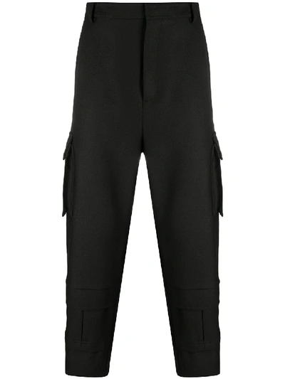 Shop Les Hommes High-waisted Cargo Trousers In Black