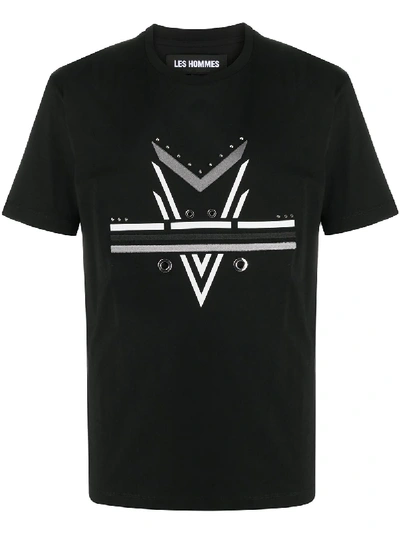 Shop Les Hommes Embellished Graphic Motif T-shirt In Black