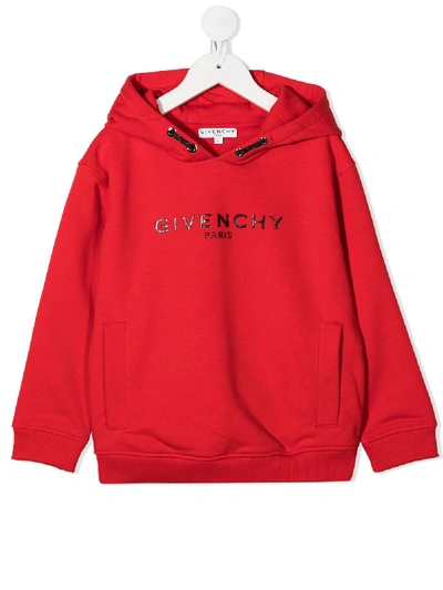 Shop Givenchy Logo-print Hooded Sweatshirt In Red