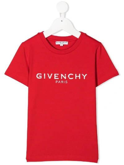 Shop Givenchy Distressed Logo Print T-shirt In Red
