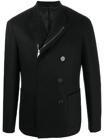 Shop Neil Barrett Off-centred Zipped Double-breasted Jacket In Black