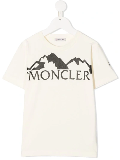 Shop Moncler Logo-print Cotton T-shirt In Neutrals