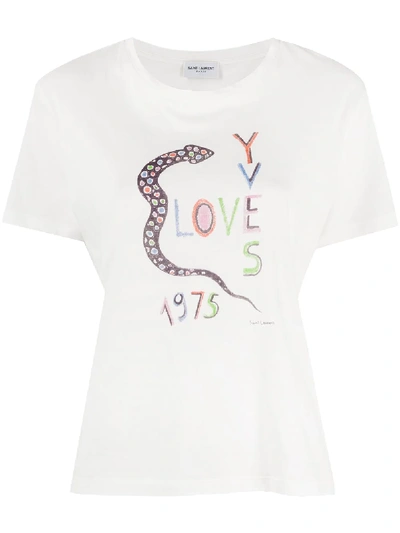 Shop Saint Laurent Love Yves 1975 T-shirt In White