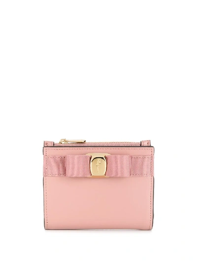 Shop Ferragamo Vara Bow Bi-fold Leather Wallet In Pink