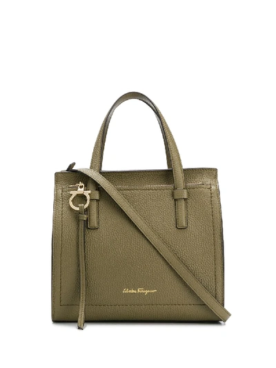 Shop Ferragamo Gancini Logo Tote In Green