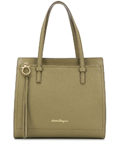 Shop Ferragamo Gancini Logo Tote In Green