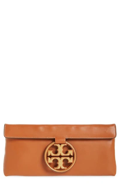 Shop Tory Burch Miller Leather Clutch In Aged Camello
