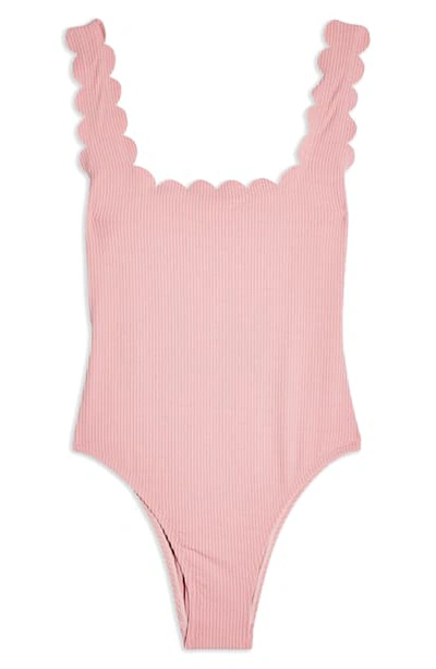 Topshop Scallop Wavy Ribbed One-piece Swimsuit In Pink | ModeSens