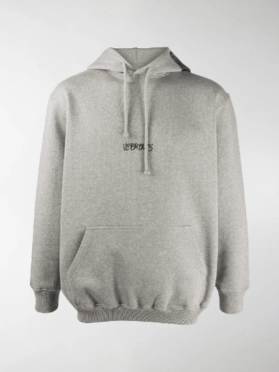 Shop Vetements Hooded Logo Sweatshirt In Grey