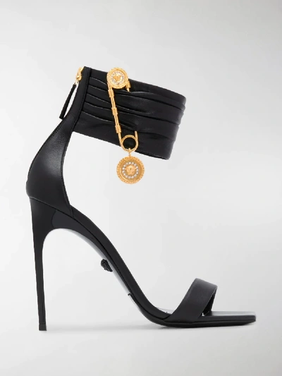 Shop Versace Safety Pin Square Toe Sandals In Black
