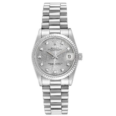Shop Rolex President Datejust Midsize White Gold Diamond Ladies Watch 68279 In Not Applicable