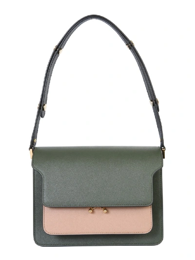 Shop Marni Trunk Green Leather Shoulder Bag