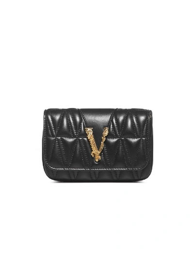 Shop Versace Virtus Micro Black Leather Shoulder Bag