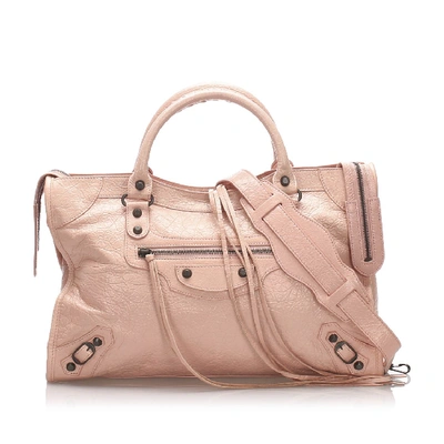 Shop Balenciaga Leather Motocross Classic City Satchel In Pink