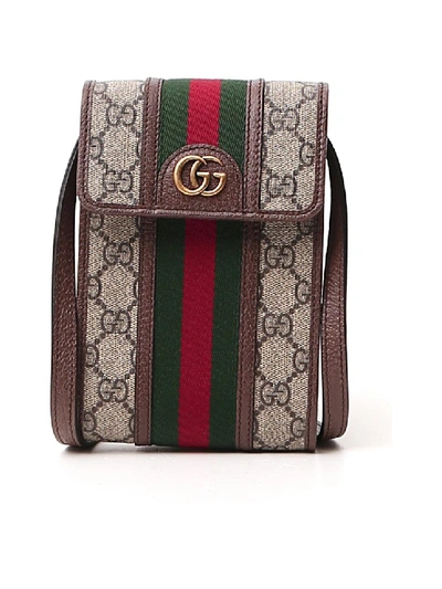 Shop Gucci Ophidia Beige Fabric Messenger Bag In Brown