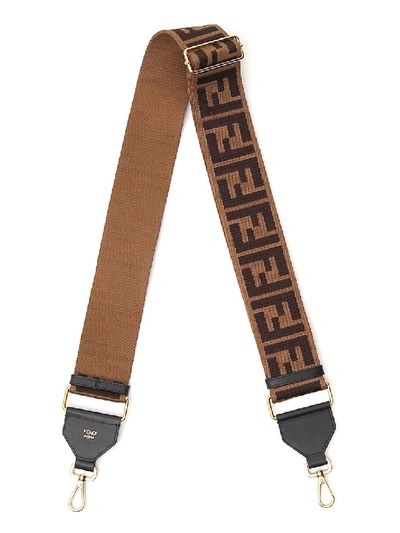 Shop Fendi Beige Fabric Shoulder Strap In Brown