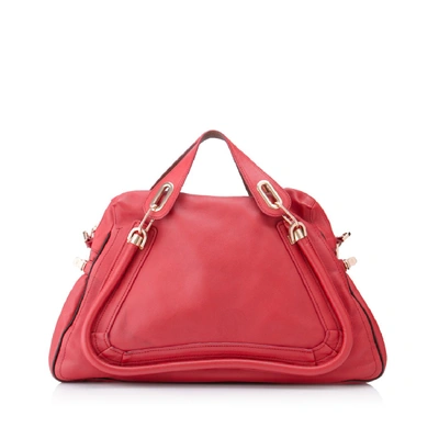 Shop Chloé Large Paraty Leather Satchel In Burgundy