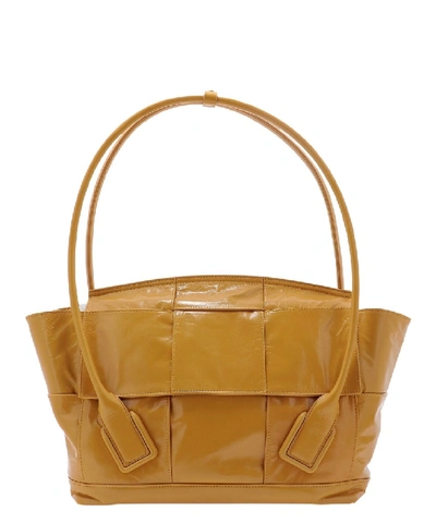 Shop Bottega Veneta Arco Slouch Medium Beige Leather Handbag In Yellow
